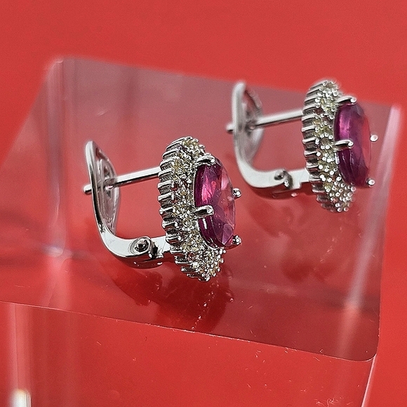 925 Sterling Silver Earrings with Natural Ruby & Sapphires Gemstones - Picture 13 of 14